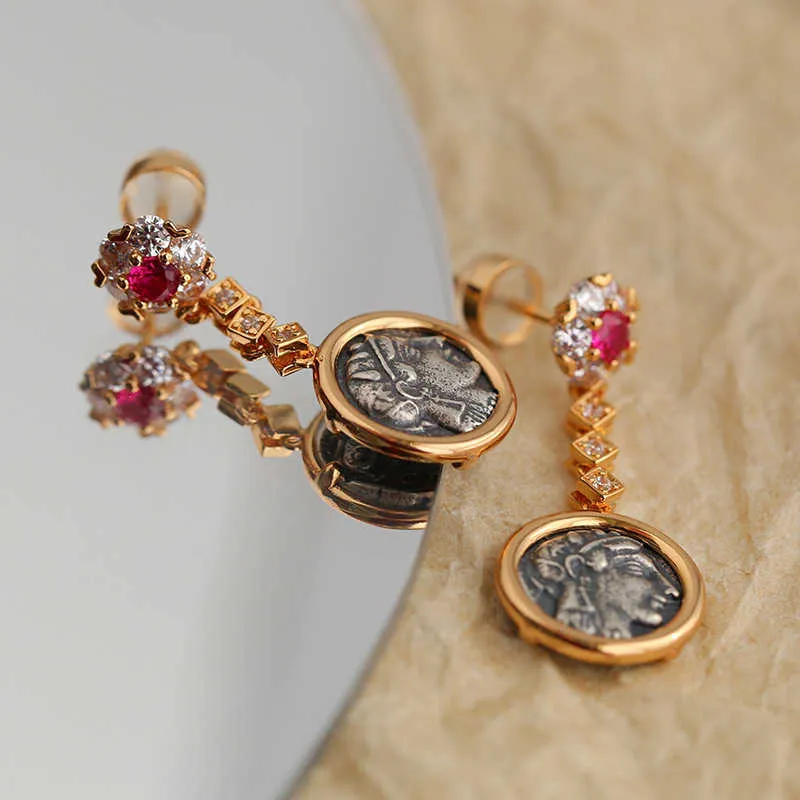 Bracelets à breloques, marque célèbre, vente en gros, boucles d'oreilles en pièces de monnaie Athéna de la Grèce antique, plaqué argent, mode européenne et américaine_voghion.com