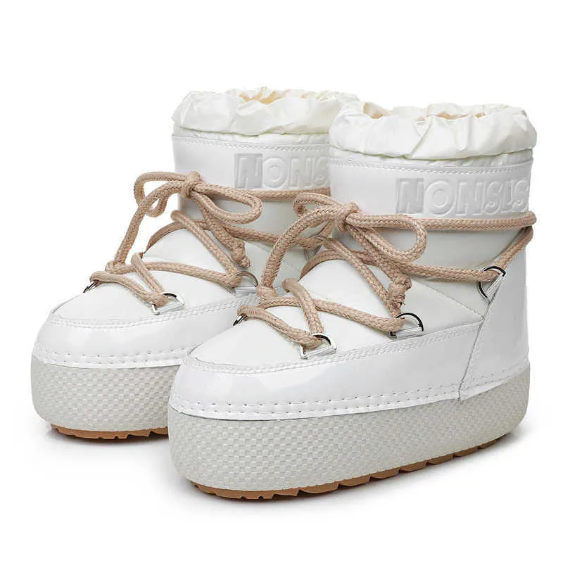 Stivali invernali da donna con plateau, con lacci, in pelle impermeabile antiscivolo, spessi e caldi, in cotone, con design di marca, 2025_voghion.com