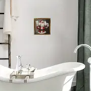 Semn rustic din lemn cu Moș Crăciun, 20x20 cm, semn rustic din lemn cu Moș Crăciun - Decor baie cu ramă pentru casă și birou, artă murală de sărbători_voghion.com