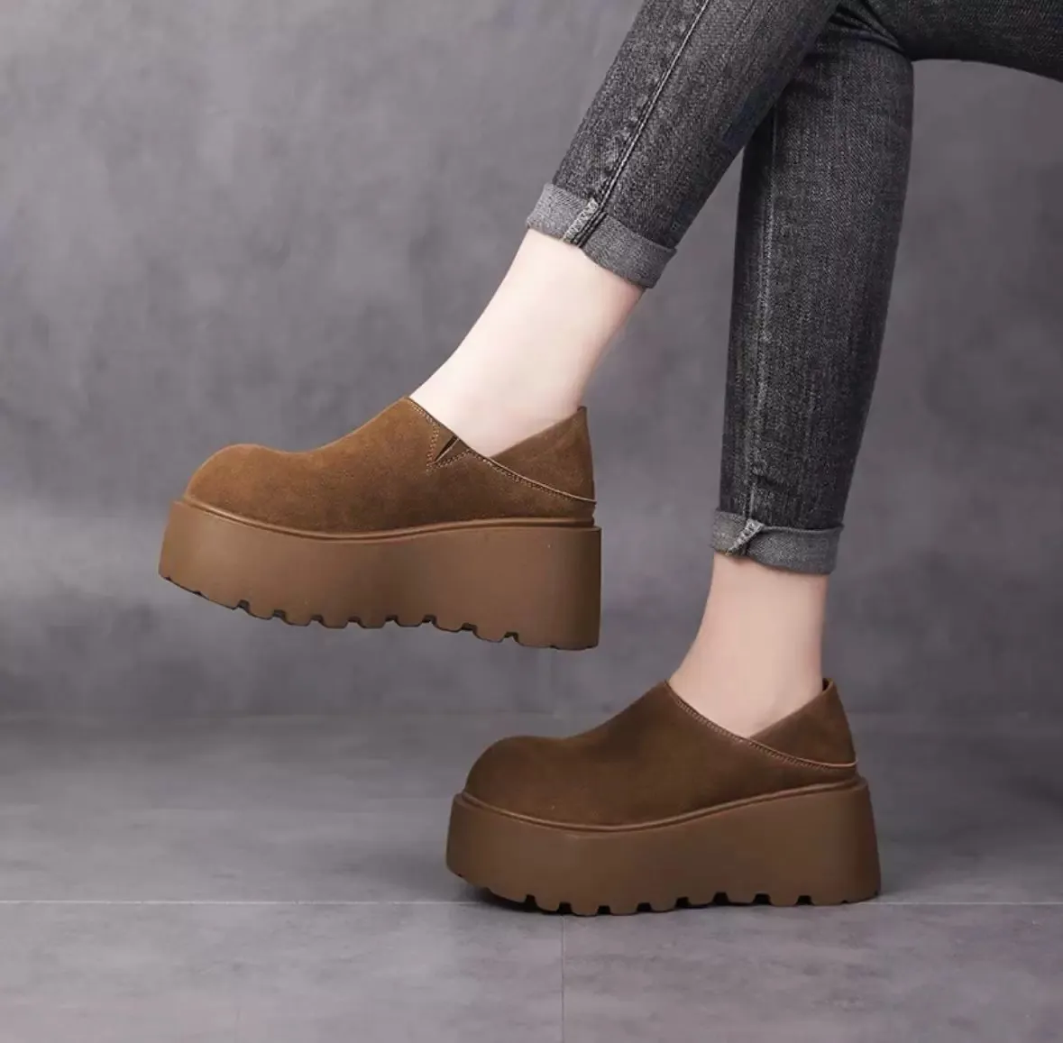 Chaussures décontractées pour femmes : mode 2024 nouvelle semelle épaisse 7 cm augmentation de la hauteur basse rétro polyvalente douce_voghion.com