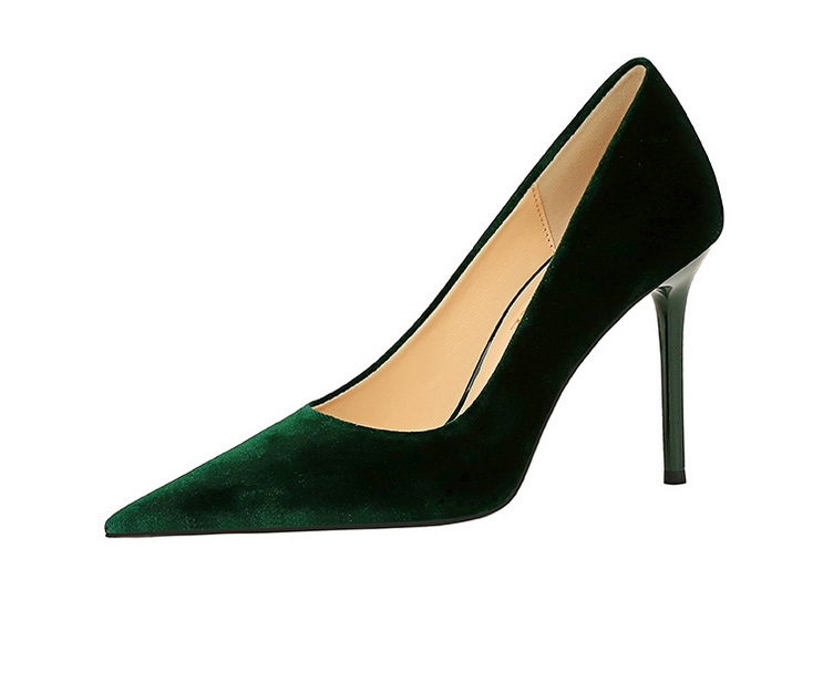 3739-5 Scarpe singole a punta con bocca bassa da donna con tacco alto sottile in pelle scamosciata ispessita alla moda e semplice_voghion.com