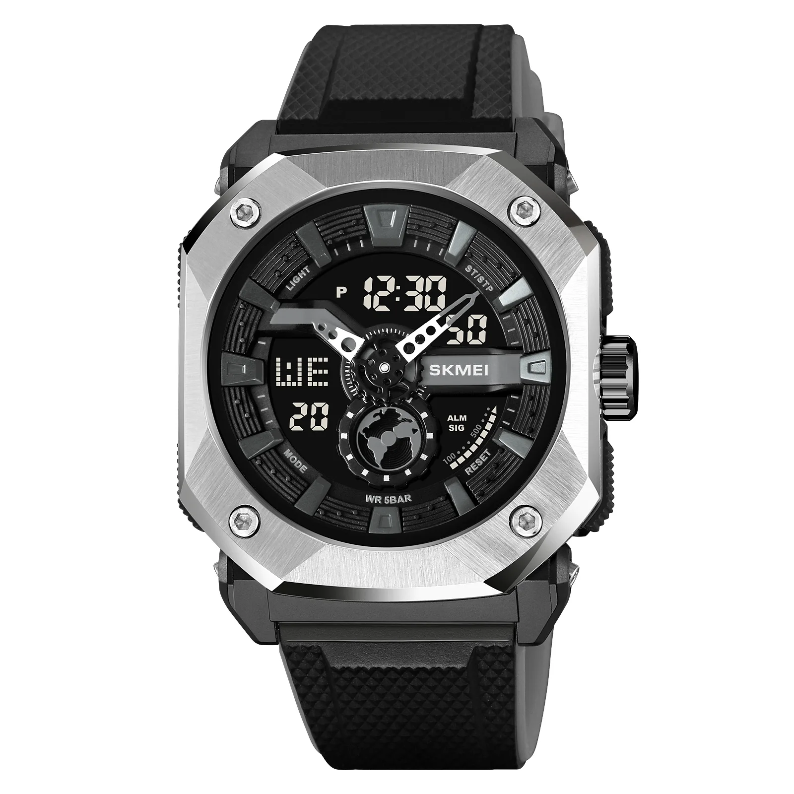 Men's Digital Sports Watch With Octagonal Case And Led Light_voghion.com