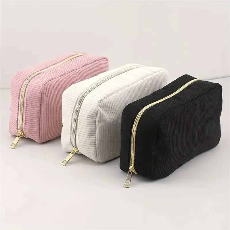 Womens Corduroy solid color makeup travel portable face wash storage bag organizer wallet Y241023_voghion.com