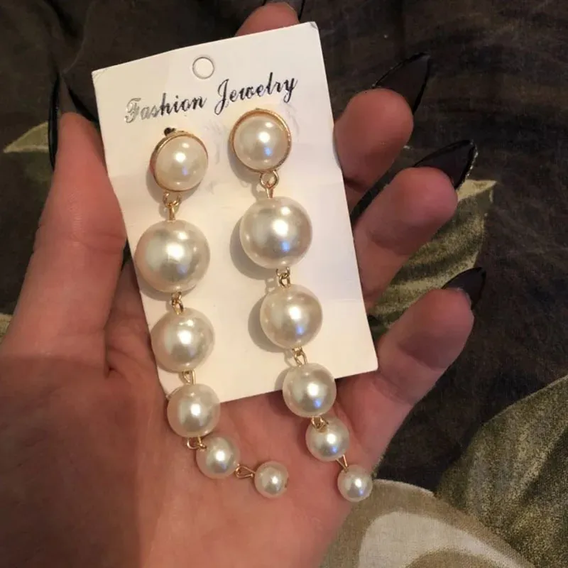 Long Pearl Drop Earrings Elegant Simulated Pearl Dangle Earrings_voghion.com