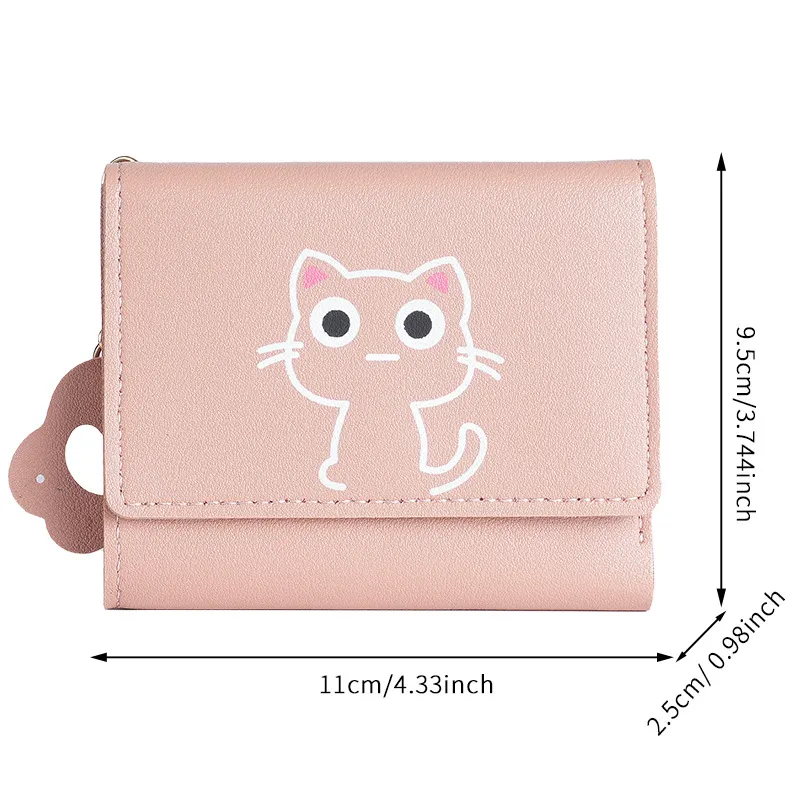 Damen süße Katze kurze Brieftasche Leder kleine Geldbörse Multi-Kartenhalter Geldbeutel_voghion.com