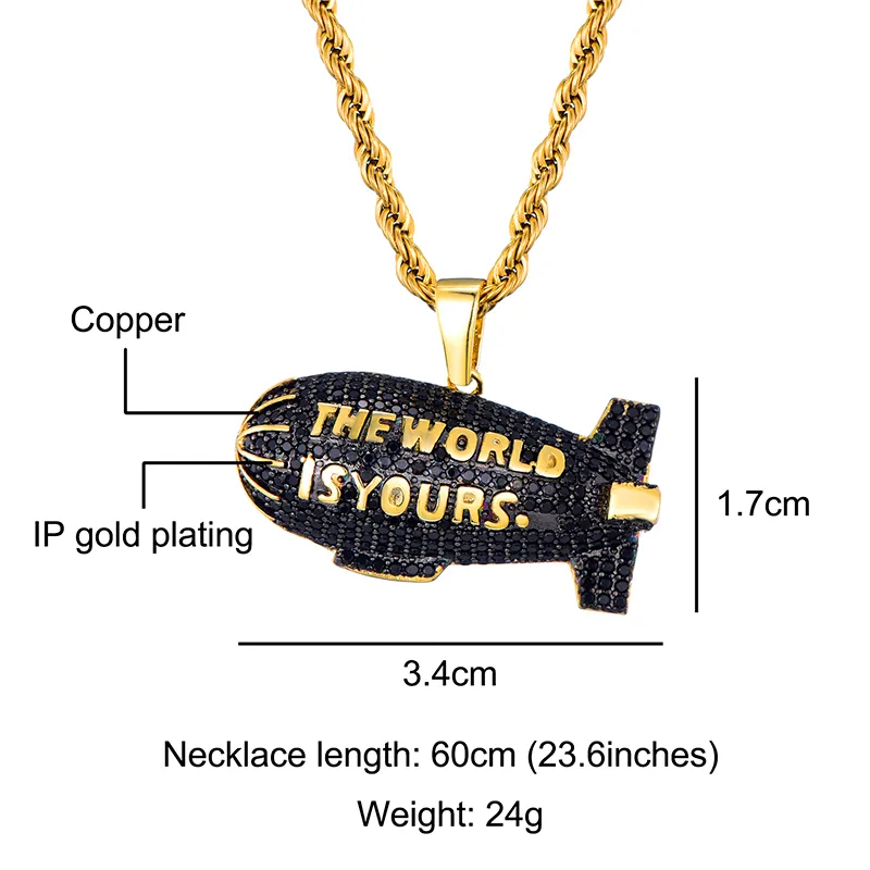 Colliers Pendentif Hip Hop LE MONDE EST À VOUS Blimp Or Couleur Zircon Cubique & Pendentifs Pour Hommes Bijoux Avec Tennis_voghion.com