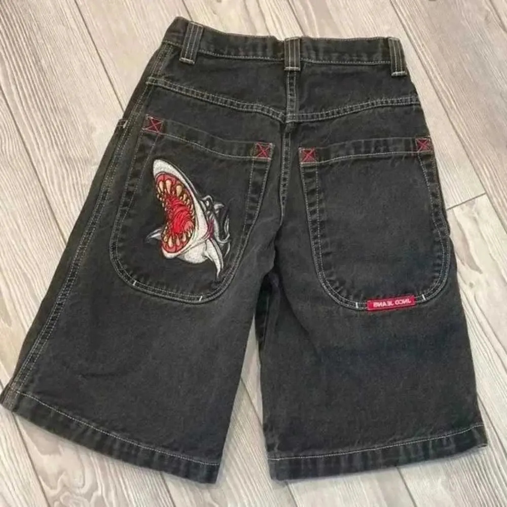 Herren Y2k Retro Gothic Muster Bedruckt JNCO Denim 2000er Jahre Stil Hip Hop Tasche Sommer Herren Strand Jeans Jorts Gym Shorts_voghion.com