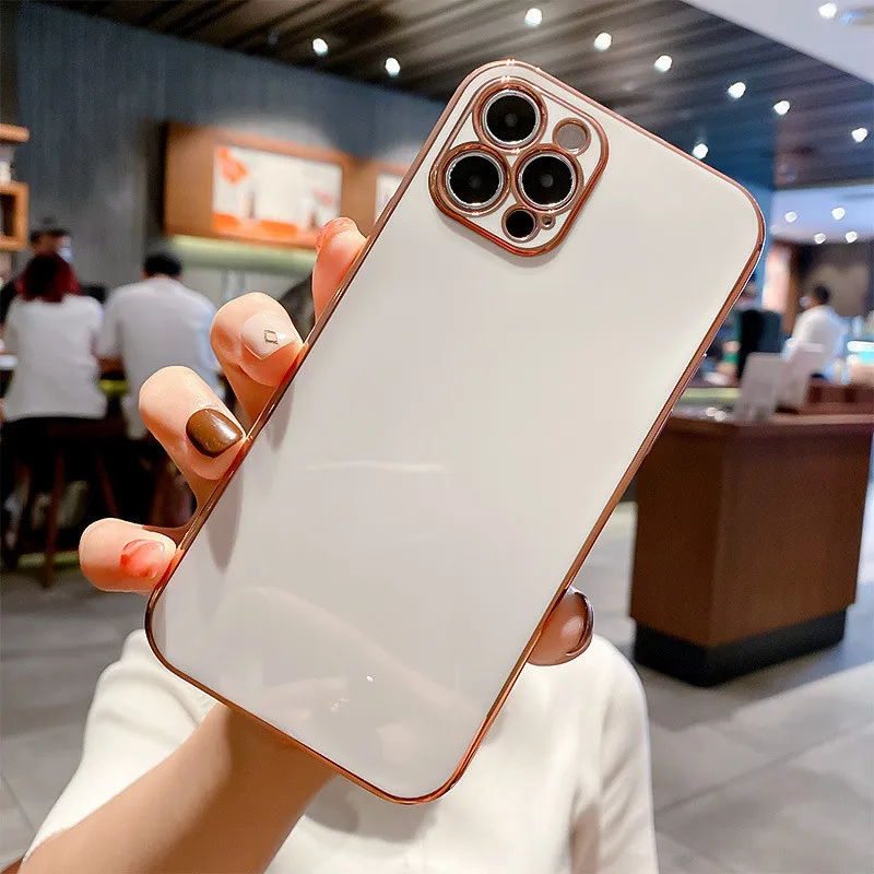 Adatto per 13 custodie per telefoni cellulari, galvanica, bordo dritto, silicone, 12 custodie protettive con foro sottile, lente_voghion.com