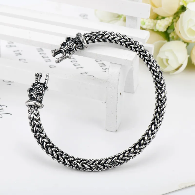 Viking Dragon Bracelet For Men Open Cuff Silver And Bronze Tone_voghion.com