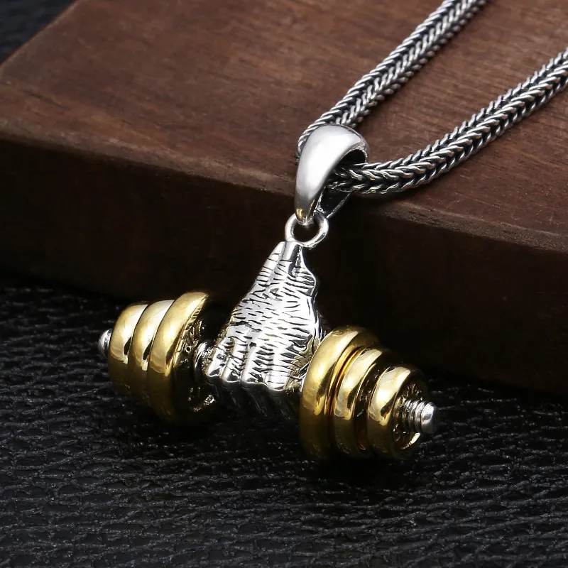 Collane con ciondolo Moda Personalità Classico Unico Fiess Holding Dumbbell Collane per uomo Punk Gioielli regalo_voghion.com