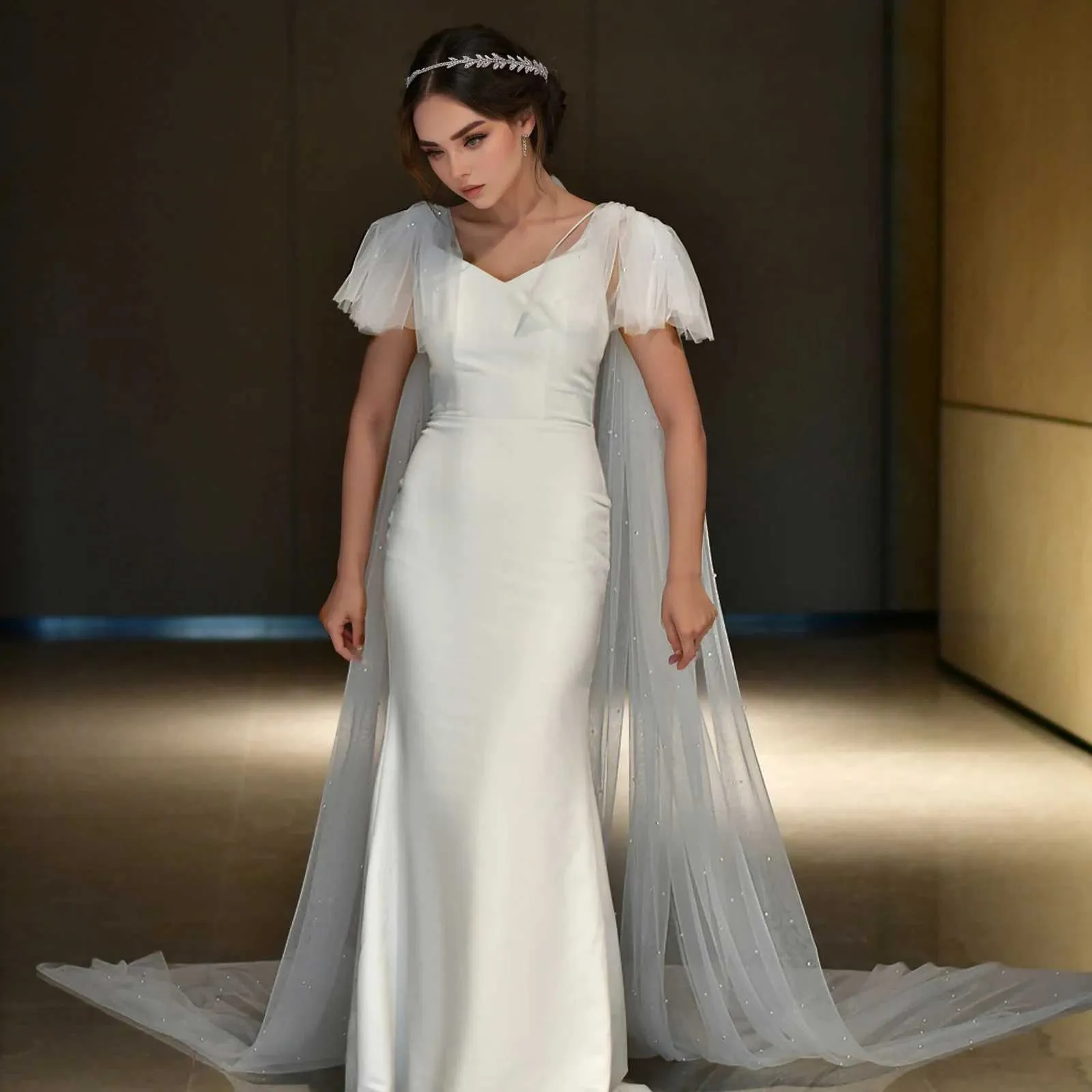 Haarsieraden MZB22 Elegante bruidssluier met vleugels Sexy haltercape met parels Trouwmantel Bolero Plus-size damesfeest_voghion.com