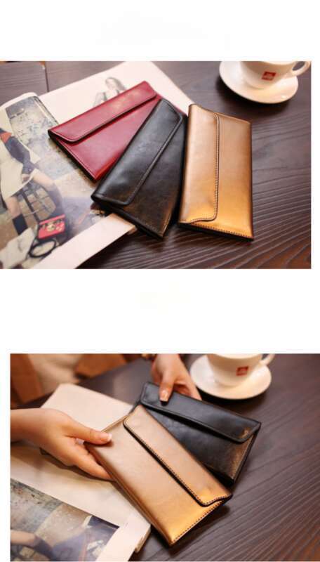 New Long Women's Leather Buckle Simple Business Cowhide Thin Wallet Card Tide_voghion.com