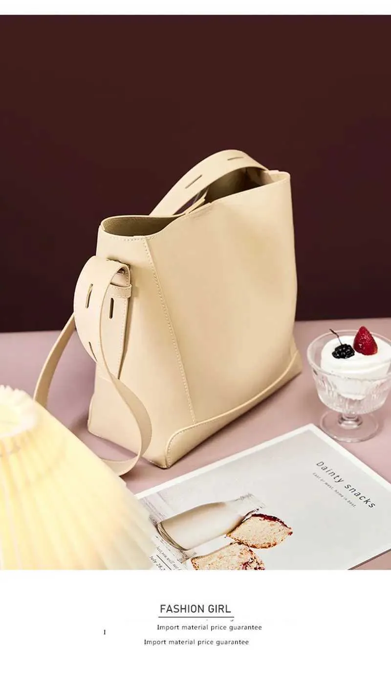 Denim shoulder fashion trend designer bucket large capacity genuine leather womens cross body bag Y241121_voghion.com