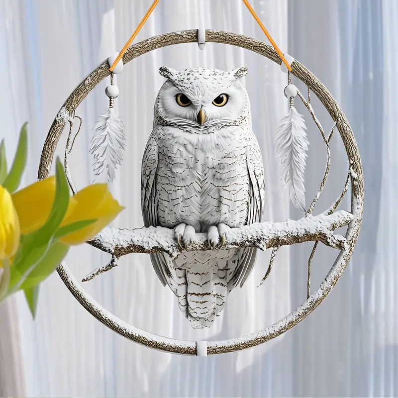 8x8in Snowy Owl Suncatcher - Festive Acrylic Window Decor For Christmas & Birthdays - Perfect For Kitchen & Bedroom_voghion.com