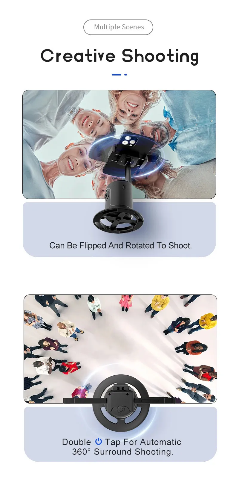 Selfieshow P01 Stabilisateur portatif universel à rotation automatique à 360° pour smartphone, vidéo en temps réel_voghion.com