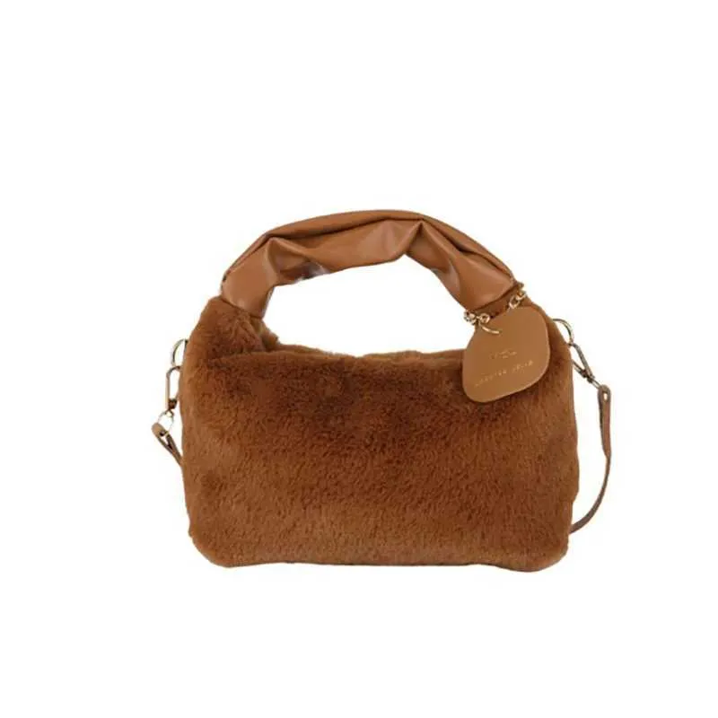 Wan Soft Plush Handbag New Fi Autumn/Winter Korean Edition Simple Ten Font Shopping Bag Y241106_voghion.com