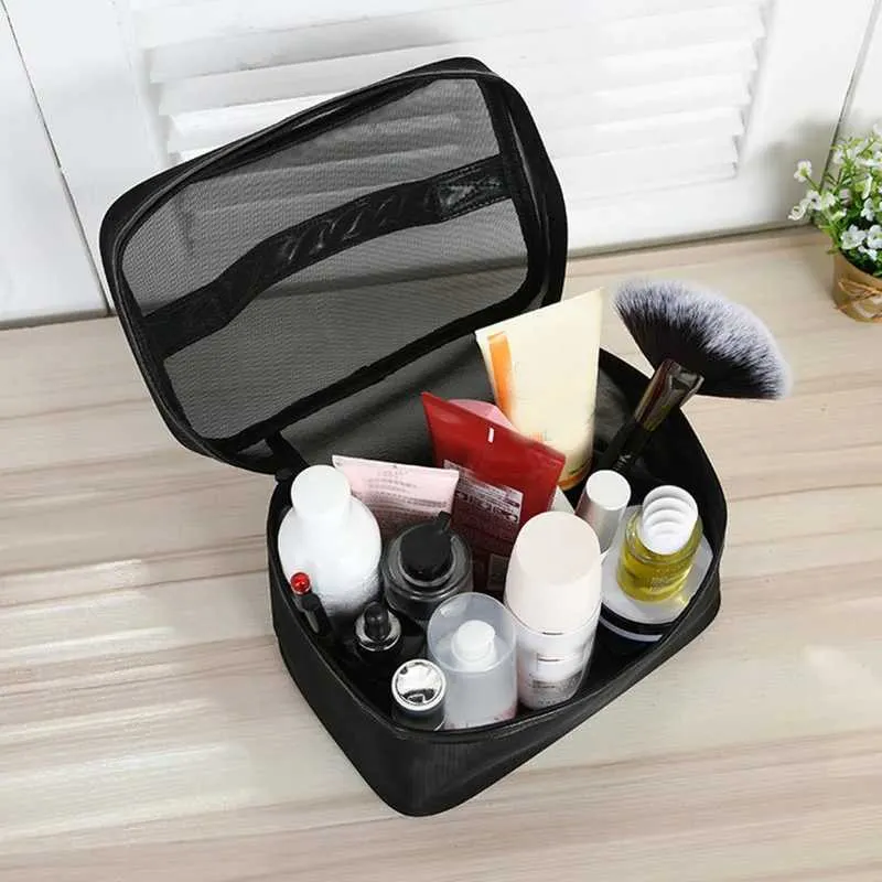 Organizer da viaggio con cerniera per trucco da donna, in rete trasparente, Y241023_voghion.com