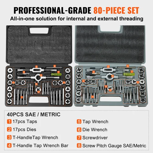 Tap And Die Set 80 Piece Professional Threading Tool Kit With Case_voghion.com