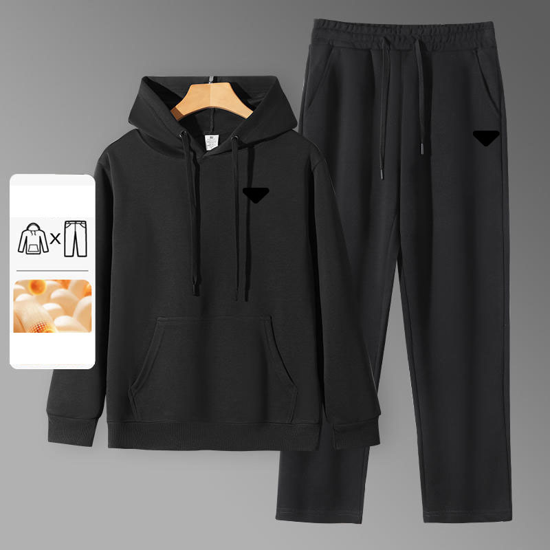 Men's Clothing Men's 320g Chinese Cotton New Hooded Sweatshirt Sweatpants Casual Outdoor Sports Suit Silicone Triangle Style
