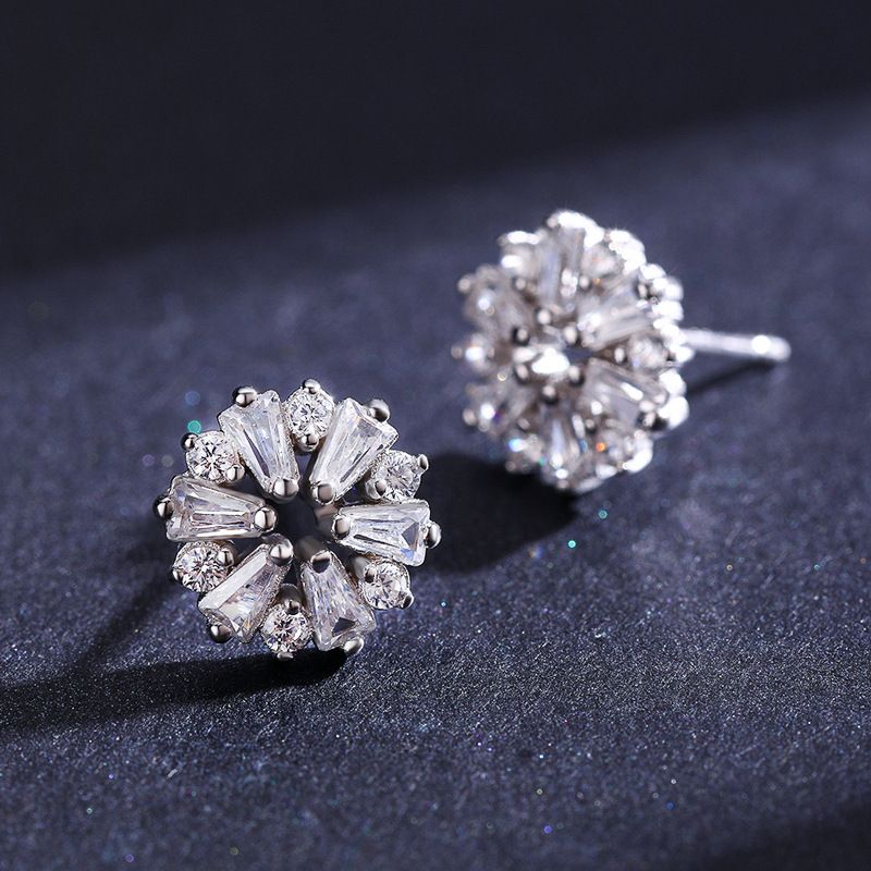 Sterling Silver Zircon Stud Earrings For Women Elegant Gift_voghion.com