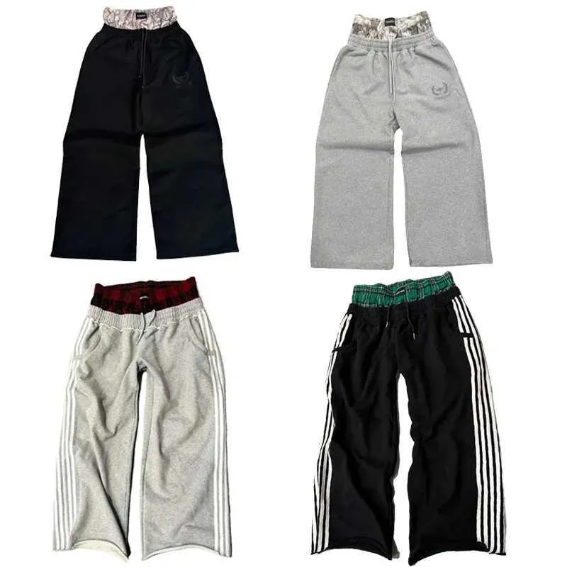 Y2K Pants Vintage Haruku Double Embroidered Waist Sweatpants Men Wome Hip Hop Casual High Waisted Wide Leg Pants_voghion.com