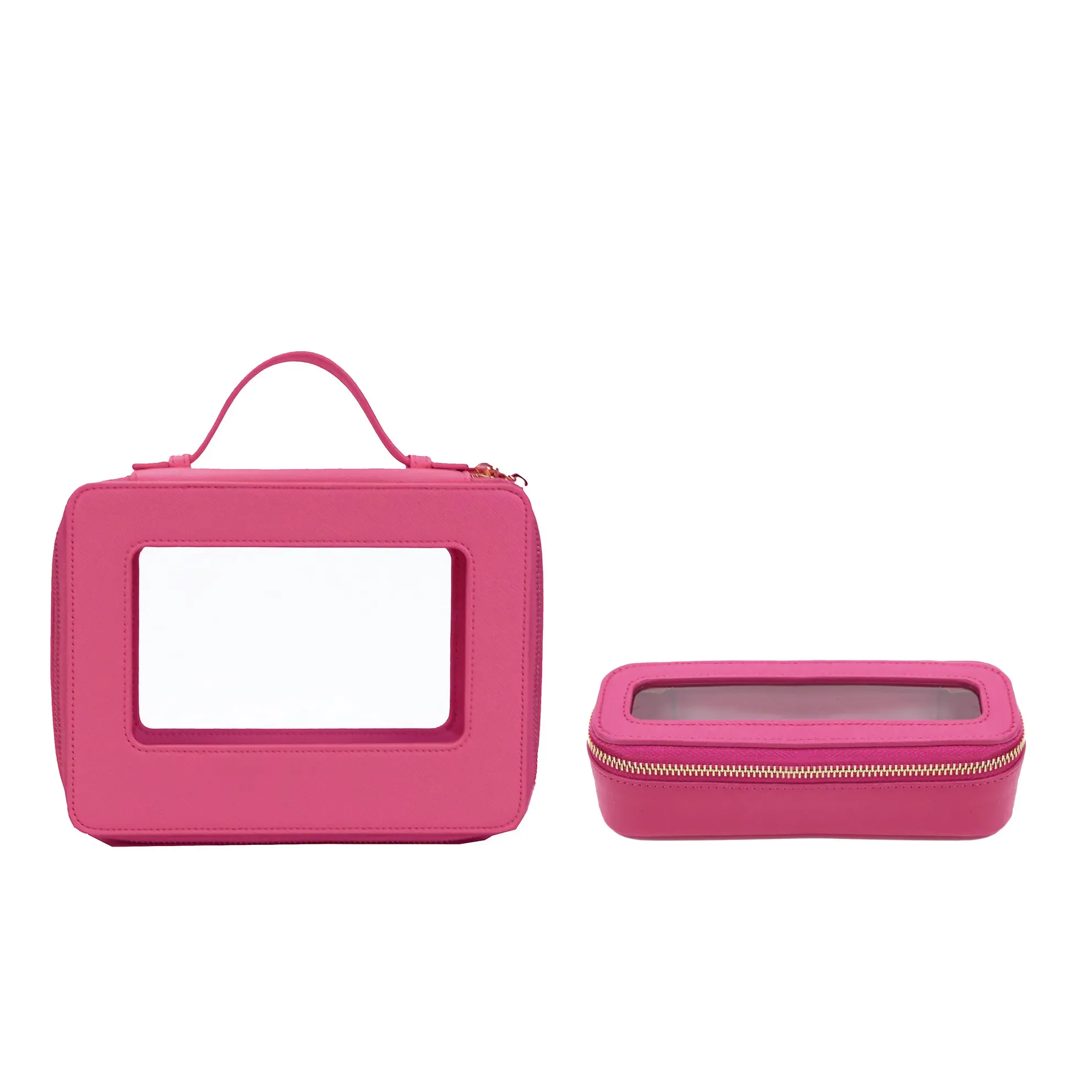 Trousse de toilette personnalisée en cuir véritable, colorée, classique, portable, voyage, transparente, en PVC, cosmétique, TPU_voghion.com