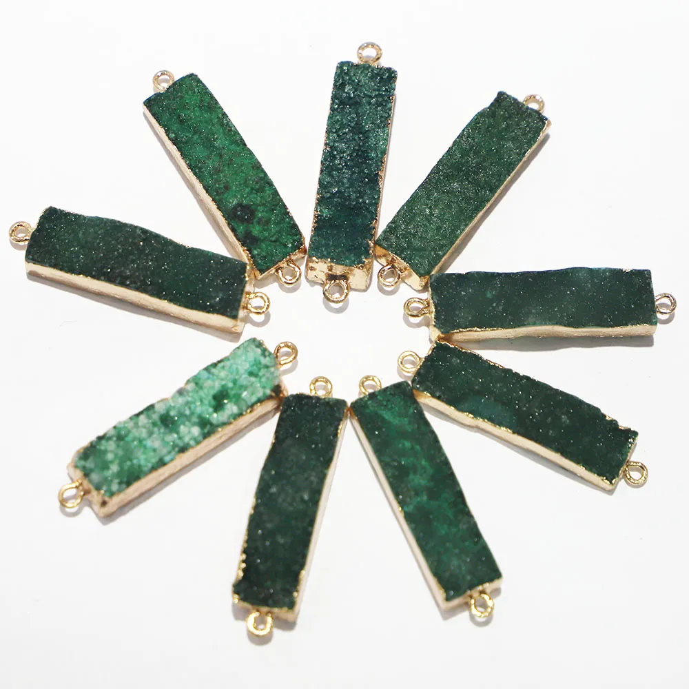 Colliers pendentifs en pierre druzy naturelle à double boucle, connecteur à bord doré à la mode, tranche d'agate minérale en métal, breloque géode_voghion.com