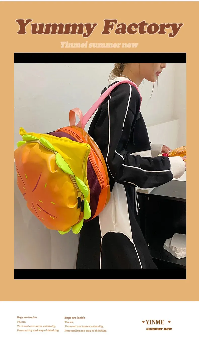 PU Cheeseburger taška s veľkou kapacitou, ležérny batoh, roztomilý batoh na hamburgery pre študentov, cestovanie, nákupy, dovolenku 240823_voghion.com