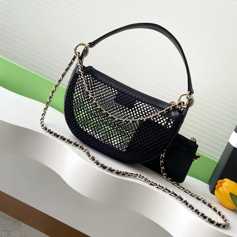 Borsa a rete da sera con tracolla traforata, nuova da donna, con fibbia in metallo dorato e manico, per trucco, 10a 25s_voghion.com