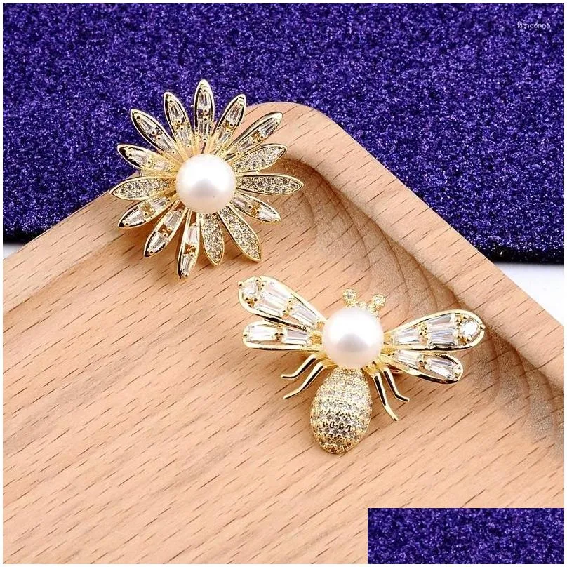 Spille, perle, fiori, api, insetti, zirconi, cristalli, strass, Fibbia per sciarpa, colletto della camicia, spilla, cappello, accessori per abbigliamento_voghion.com