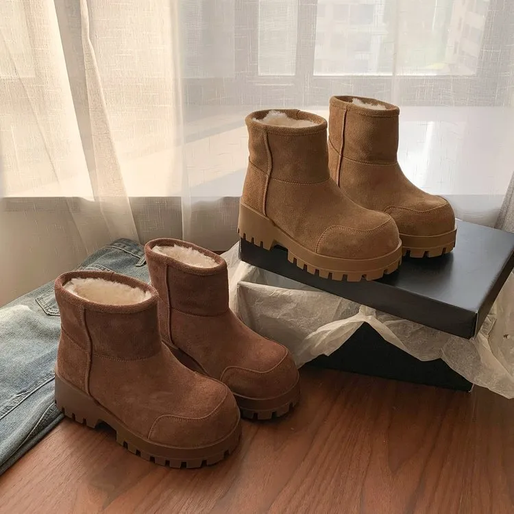 Women's Boots:Fashion Simple Design Thick Sole Fleece Warm 2024 Winter New Trendy Wear Non-slip Versatile,Light_voghion.com
