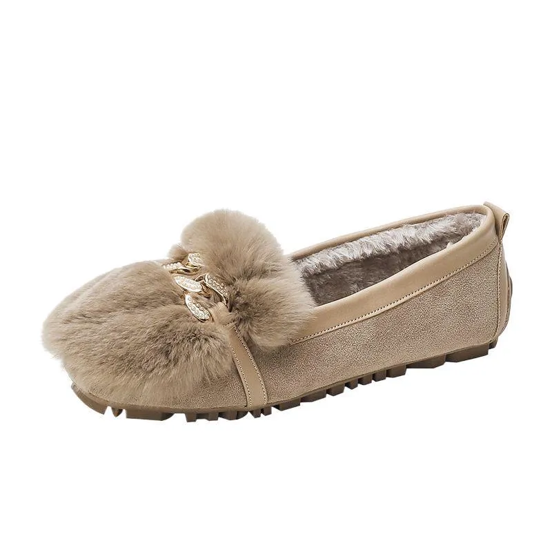 Glitter Rhie Chain Flat 6271d Loafers Winter Plush Cotton Shoes Women Large Size Warm Fur Moccasins Shallow Slip-on_voghion.com