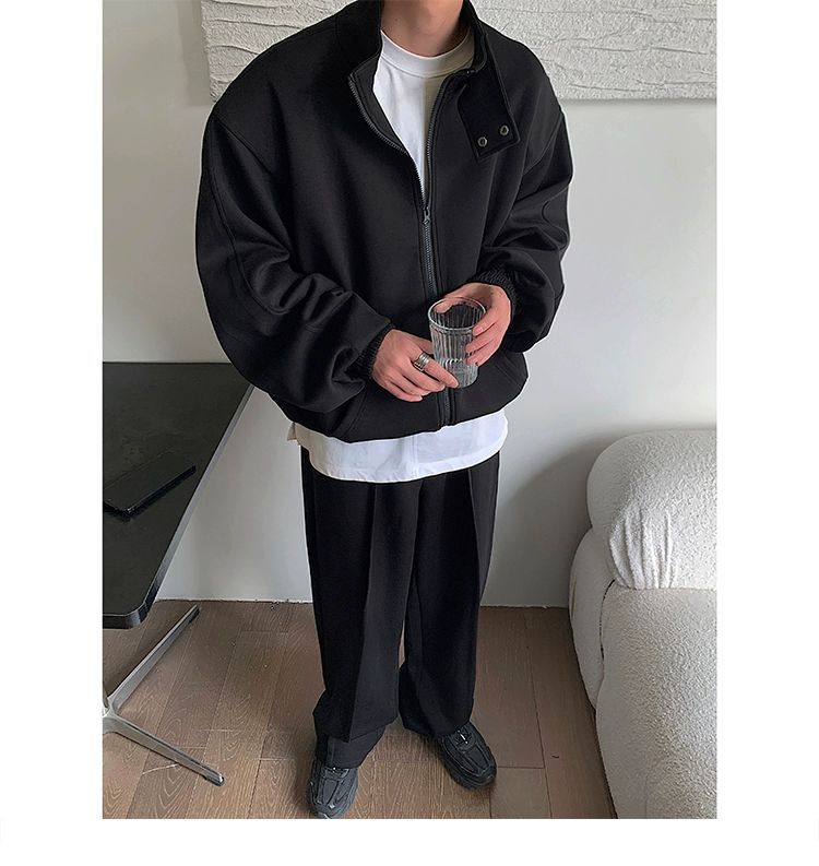 Vêtements pour hommes, col montant ample, épaulettes, cardigan, sweat-shirt, veste, costume de sport décontracté pour hommes, pantalon de survêtement ample, ensemble tendance deux pièces_voghion.com