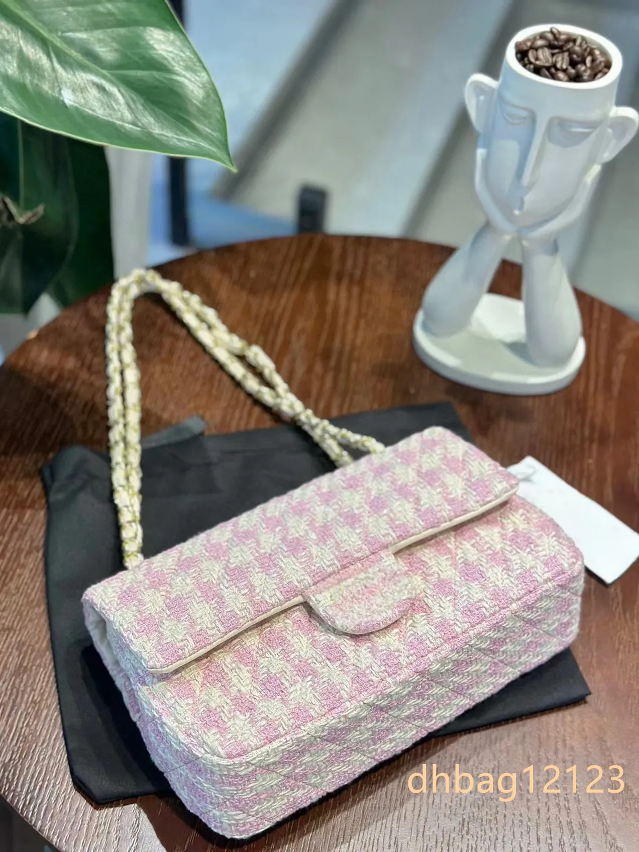Gestrickte Tweed Designer Flip Gold Hardware Abnehmbare Matelasse Kette Gewebte Handtasche Schulter Umhängetasche Geldbörse_voghion.com