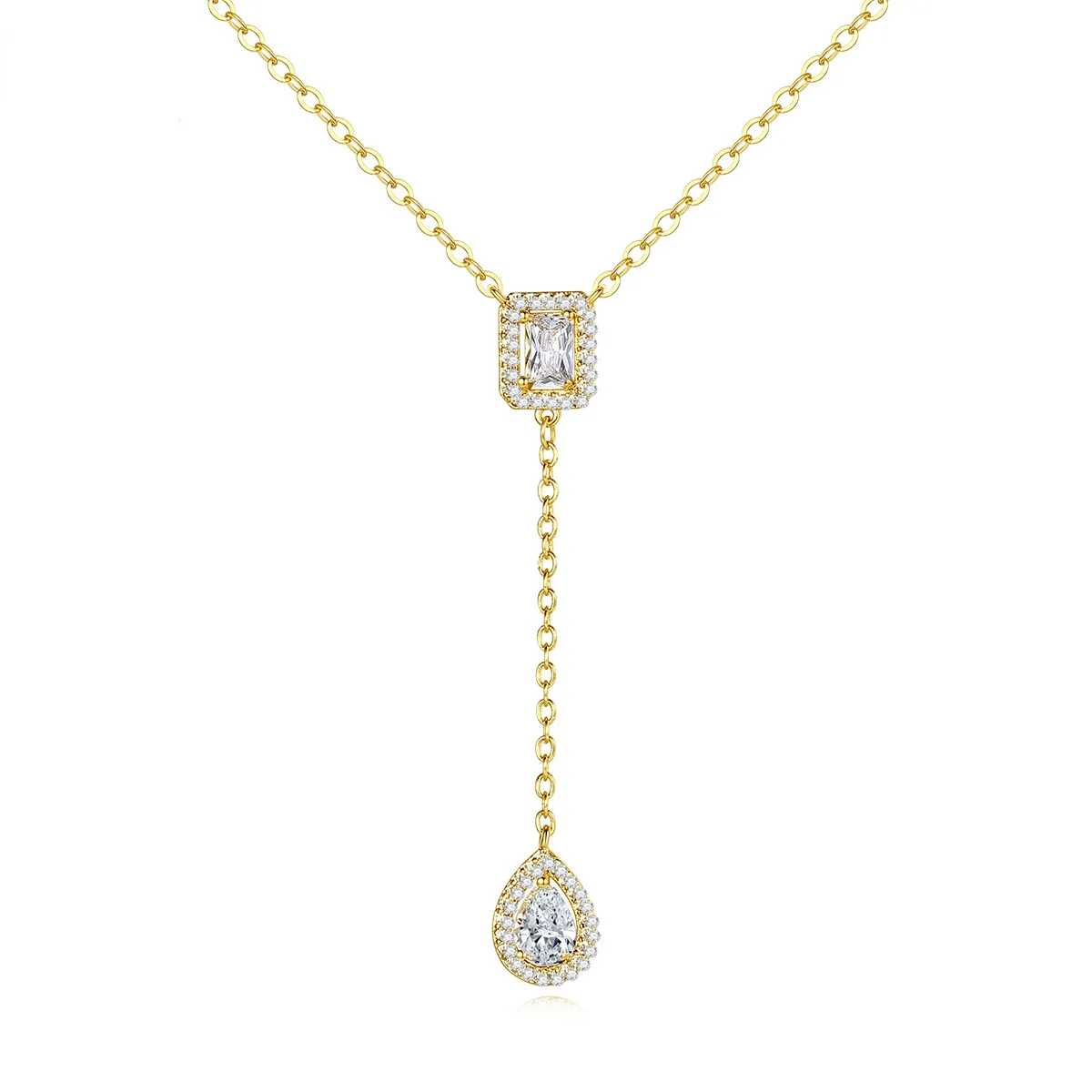 Collana con ciondolo di design per donna in rame placcato oro con set di zirconi AAA, goccia d'acqua, gioielli per feste di nozze, spedizione gratuita_voghion.com