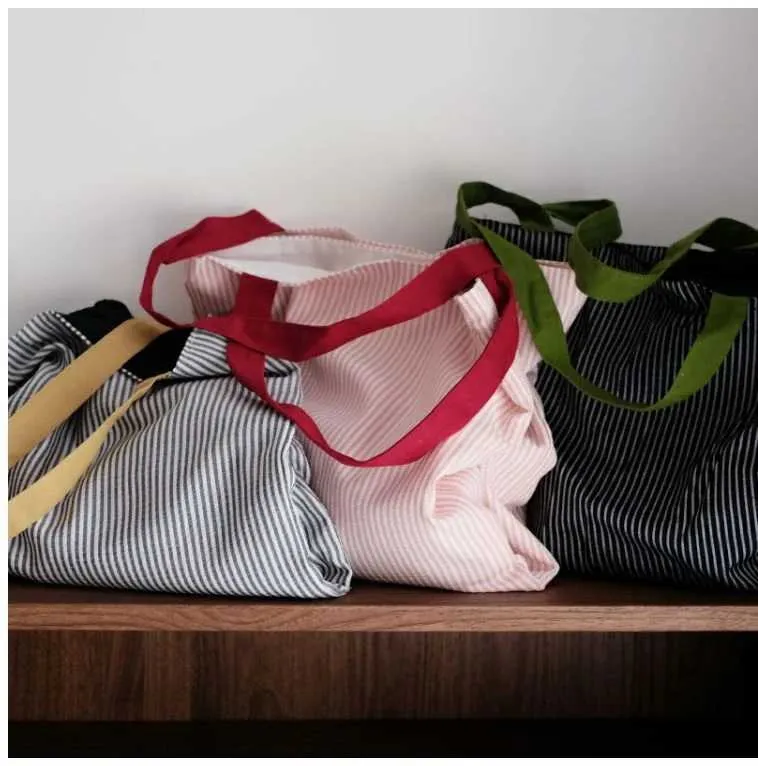 Borsa a tracolla semplice a righe in tela con design a doppio strato, grande capacità, pieghevole, da viaggio sC241031_voghion.com