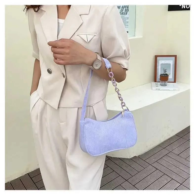 1 Stück Fi Retro Cord Unterarm lässige Umhängetasche einfarbig Reißverschluss Damen Handtasche Cluh Y241025_voghion.com