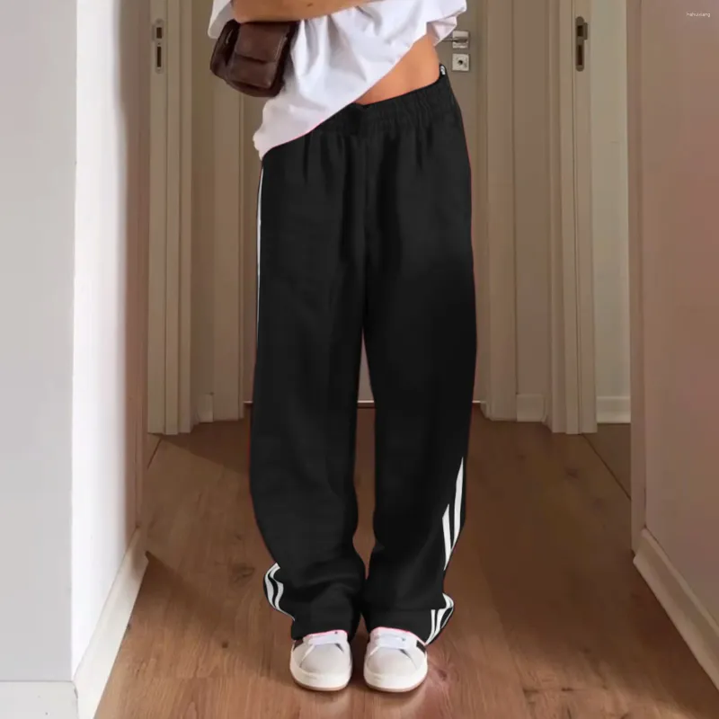 Women's Pants Women Y2k Wide Leg Track Baggy Striped Joggers Sweatpants Elastic Waist Color Block Parachute With Pockets_voghion.com
