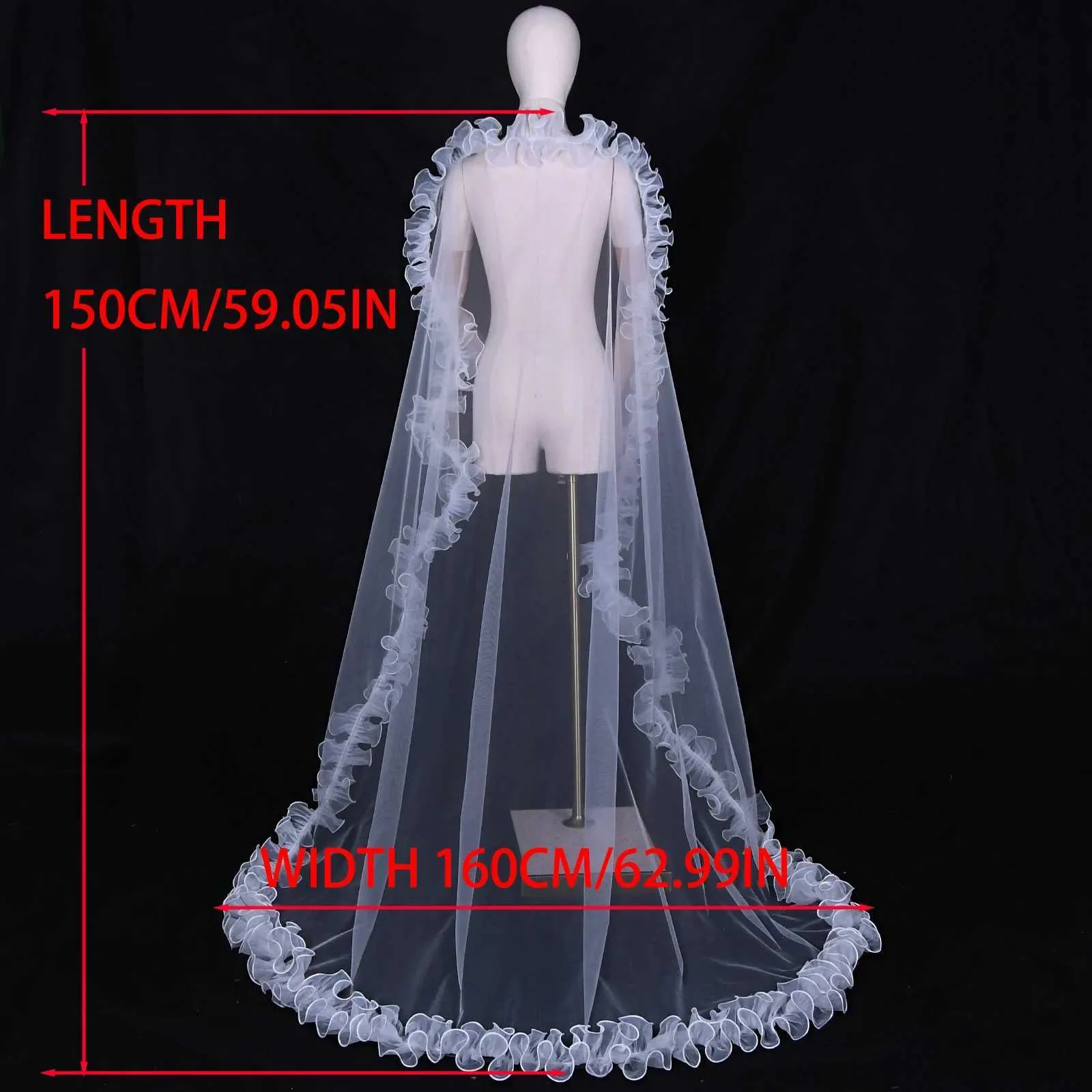 Haarschmuck V212 Brautschleier mit schicken Rüschen KEIN KAMM Schleier Bolero Schal abnehmbares Hochzeitsaccessoire_voghion.com