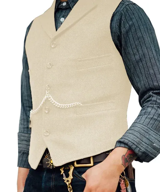 Herrenwesten Anzugweste Braune Hochzeit Wolle Tweed Business Weste Jacke Lässig Slim Fit Gilet Homme Für Bräutigam Mann_voghion.com