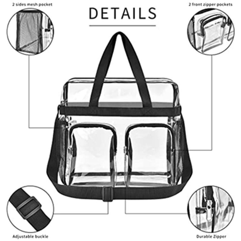 Multi tasca portatile trasparente per uso esterno, trasporto con due tasche frontali esterne, borsa, borsa a tracolla_voghion.com