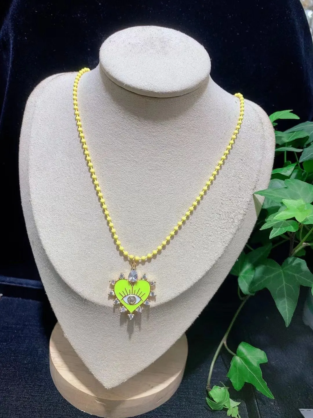 Anhänger Halsketten Farbe Emaille Kugel Perlenketten Halskette CZ Pave Auge Herz Charm Link Frauen Mädchen Schmuck GeschenkeAnhänger_voghion.com