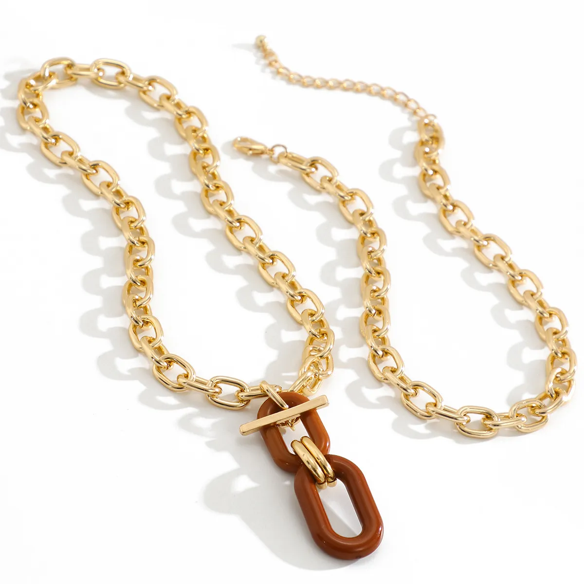 Multi-layered Pendant Necklace Gold Tone Geometric Hip Hop Style_voghion.com