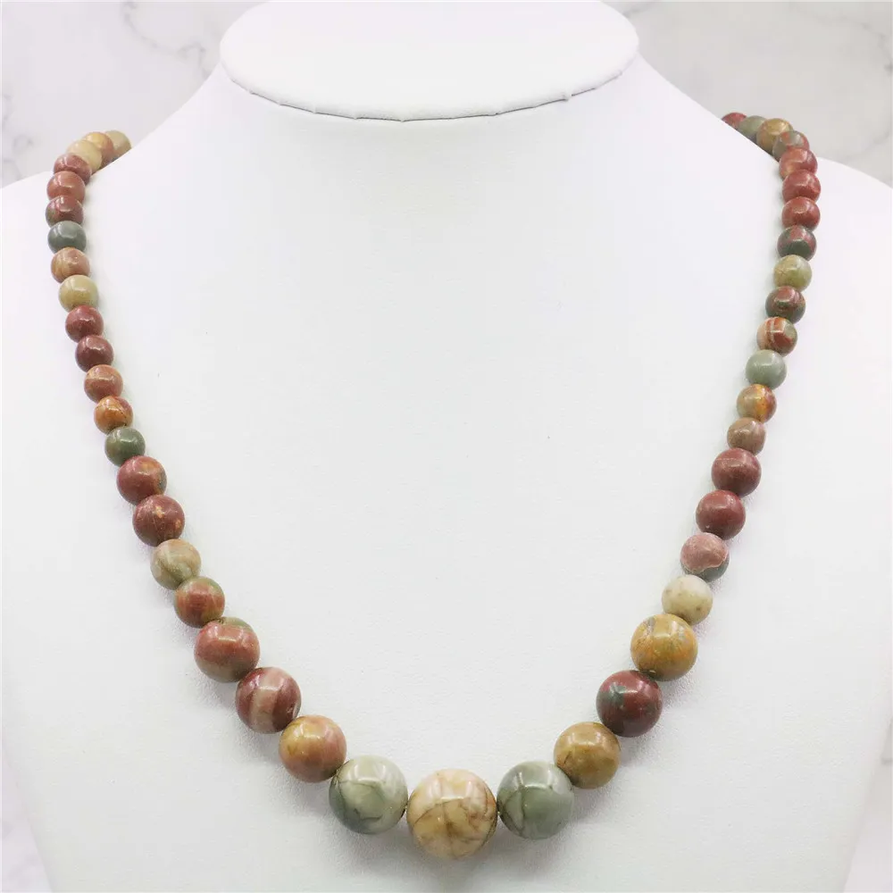 Chaînes 6-14mm Multicolore Picasso Pierre Perles Rondes Collier Bijoux De Mode Cadeaux Pour Fille Femmes Naturel 18 pouces_voghion.com