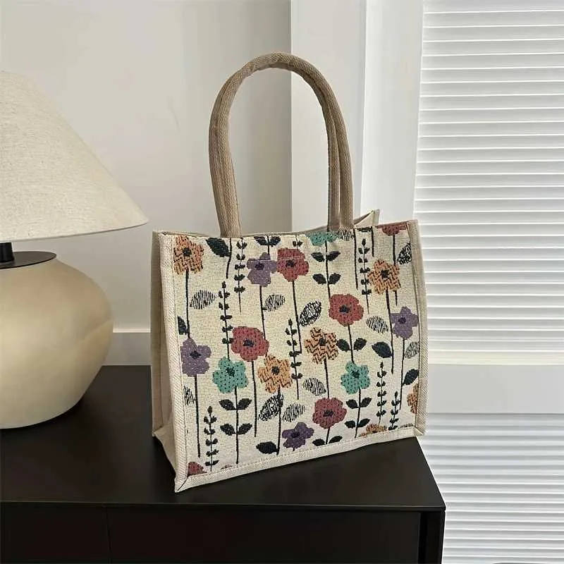 Designer Tote Handbag Large Capacity Jacquard Canvas Shopper Bag_voghion.com
