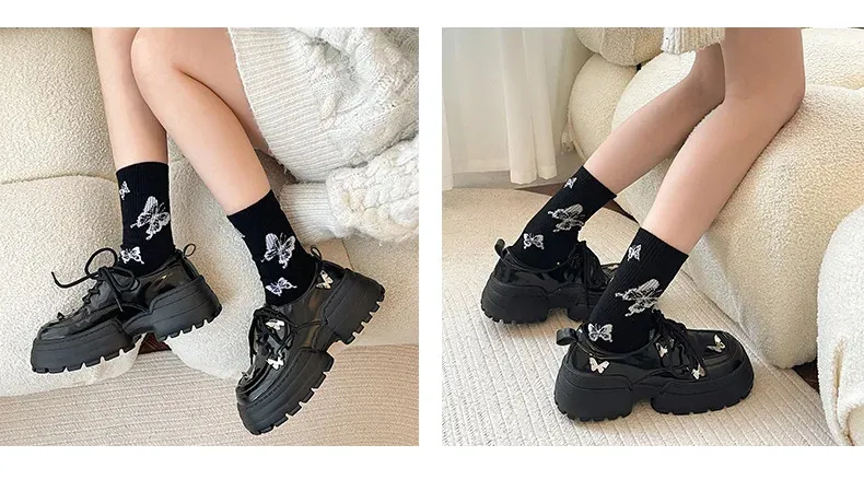 Scarpe Oxford con plateau e lacci stile Mary Jane a farfalla, stile Lolita, da donna, in pelle britannica, per studenti, stile Kawaii, 240625_voghion.com