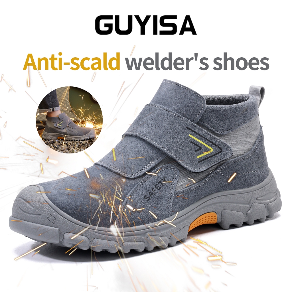 GUYISA Welder Shoes Safety Shoes Steel Toe Anti Scald Fireproof Grey 3027GY 37-46_voghion.com