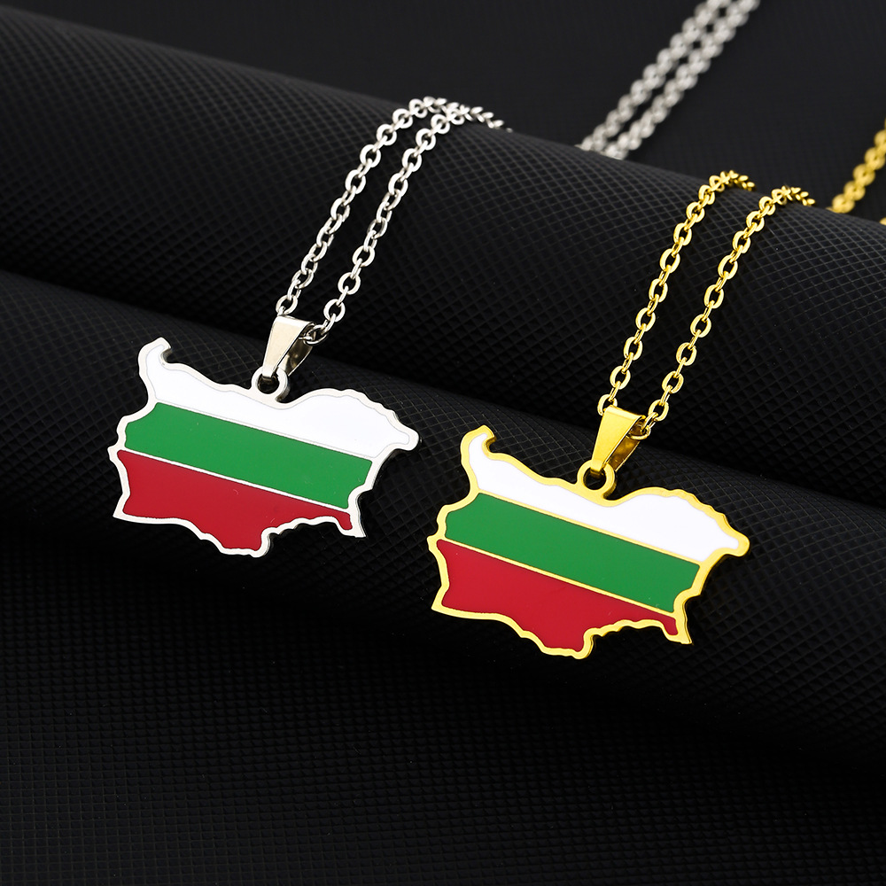 Hot Selling Stainless Steel Vintage Oil Drop Ethnic Style People’s Republic of Bulgaria Map Necklace Jewelry