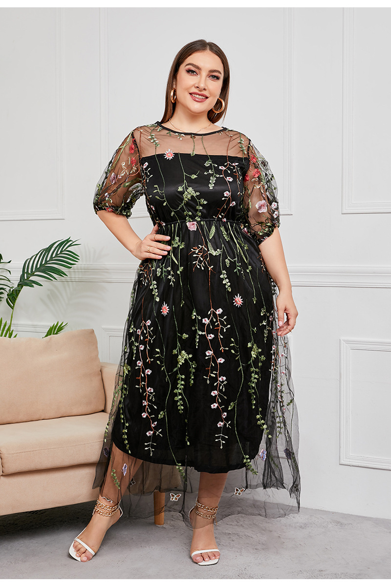 Elegant Women's Plus Size Mesh Dress For Banquet And Evening Party_voghion.com