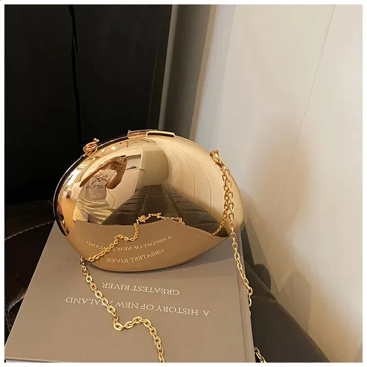 Akryl skallformet clutch gull sier kvinner kveldsfestveske søt skinnende metall skulder crossbody vesker liten veske_voghion.com